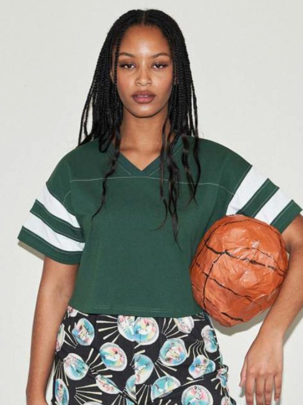Fashion Brand Company Cropped Football Tee – Green / White – M